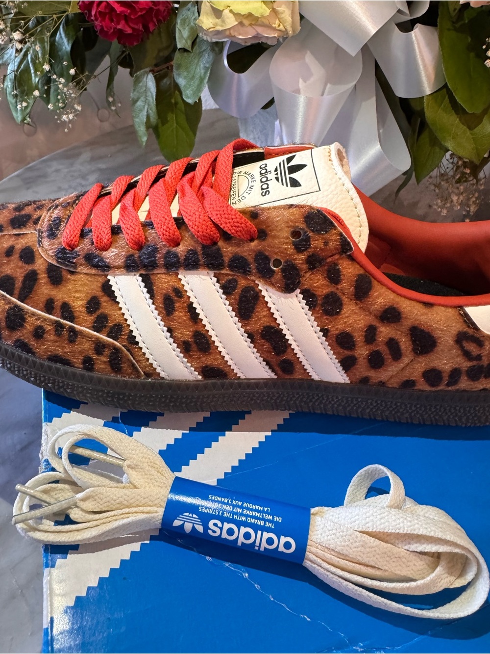 adidas Men’s Leopard Print Sneakers with Red Laces